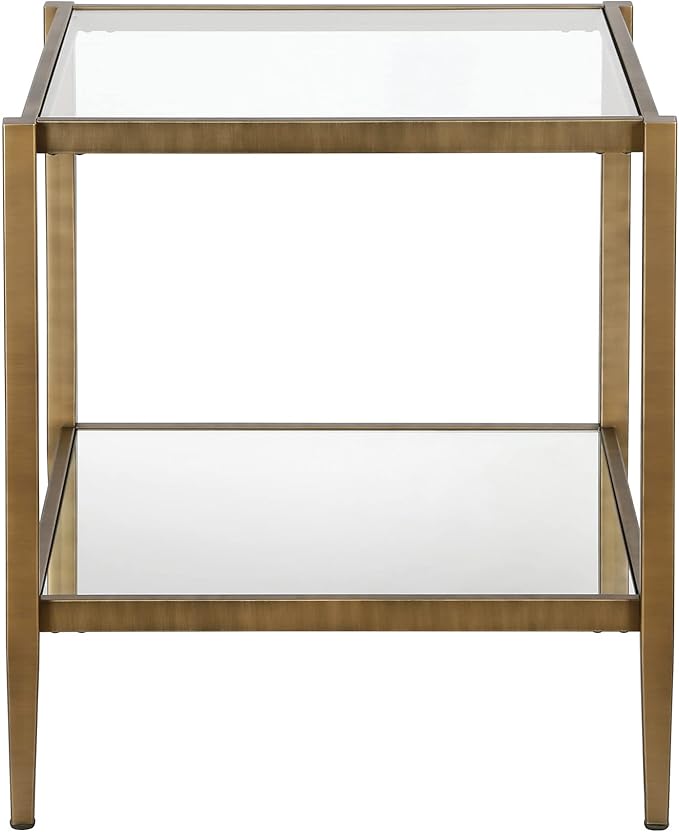 Henn&Hart 20" Wide Square Side Table with Mirror Shelf in Brass, Table for Living Room, Bedroom-Ruum Studio Home