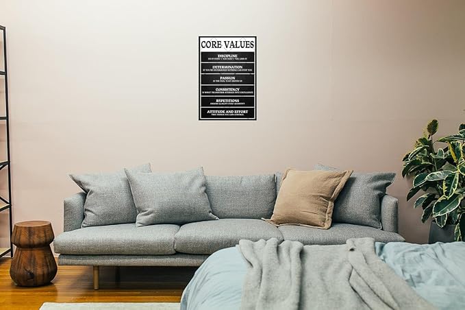 Core Values Motivational Metal Tin Sign - 12x8 Inch Inspirational Wall Art Poster, Positive Quote Office Decor for Workplace, Living Room, Bathroom, Home & Gym - Rustic Vintage Home Decoration Gift-Ruum Studio Home