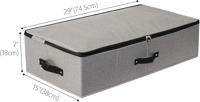 2PCS Foldable Under Bed Storage Container with Plastic Support Liner, Handles, Zipper lid, Sweater Pillow Blankets ClothesStorage Organizer for Bedroom and Closet, 29×15×7inch, Dark Grey-Ruum Studio Home