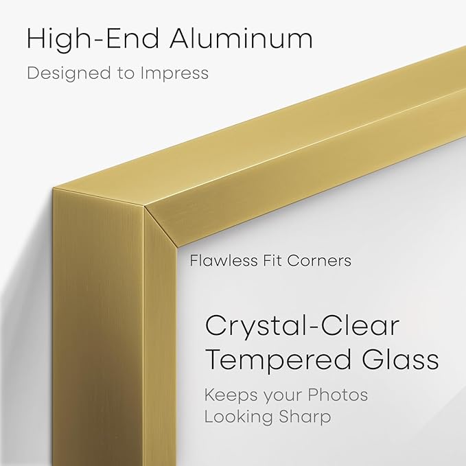 Homeforia 8.5 by 11 Picture Frame Gold, High End Metal 8.5x11 Poster Frames with Mat 6x8 Photo, 8.5 x 11 Frame Matted to 6 x 8 Print, 8.5by11 Wall or Tabletop Frame, Tempered Glass, Wall Kit, Set of 1-Ruum Studio Home