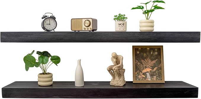 Floating Shelves 3 inch Thick for Wall Set of 2,Solid Pine Wood Wall Mount Shelf for Kitchen Living Room Bedroom Bathroom,8" D x 60" L x 3" H-Black-Ruum Studio Home