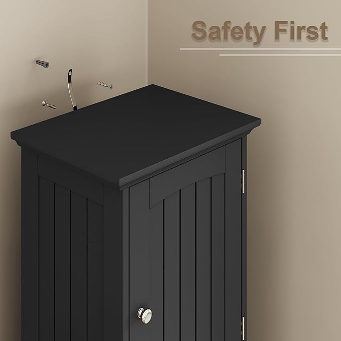 ChooChoo 67" Tall Bathroom Storage Cabinet Freestanding with Adjustable Shelves, Narrow Storage Linen Cabinet with 2 Doors and 1 Drawers for Bathroom, Living Room, Kitchen, Black-Ruum Studio Home