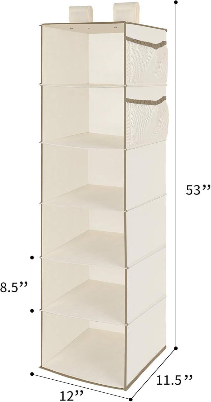 MAX Houser 6 Tier Shelf Hanging Closet Organizer, Closet Hanging Shelf with 2 Widen Straps for Storage, Foldable (Beige2)-Ruum Studio Home