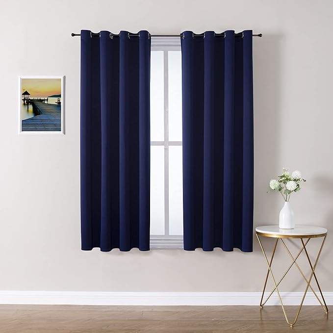 ChrisDowa Grommet Blackout Curtains for Bedroom and Living Room - 2 Panels Set Thermal Insulated Room Darkening Curtains (Navy Blue, 52W x 54L)-Ruum Studio Home