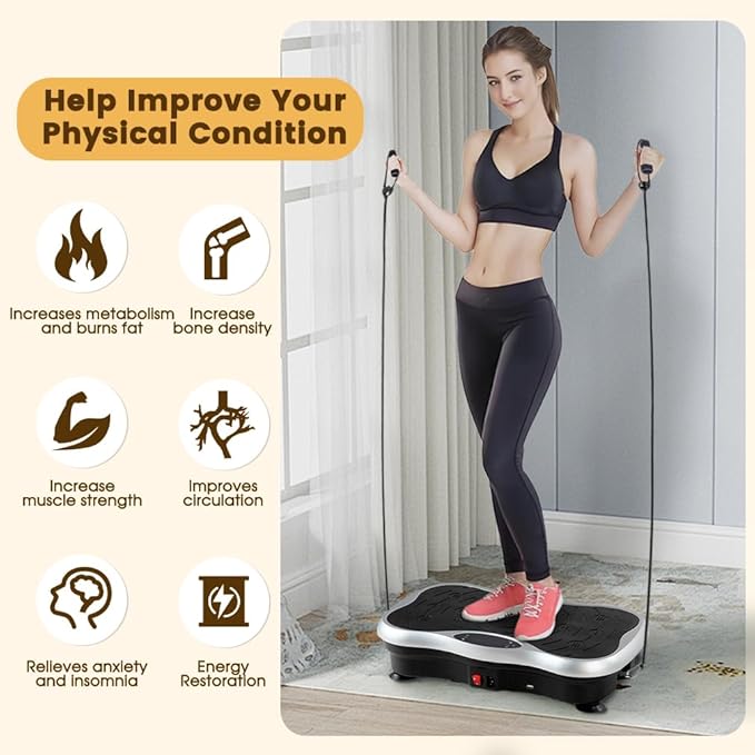 Vibration Plate Exercise Machine for Whole Body Workout - Home Fitness Vibrating Platform with Resistance Bands - Improve Circulation, Muscle Tone & Bone Density - Supports Up to 330 lbs-Ruum Studio Home