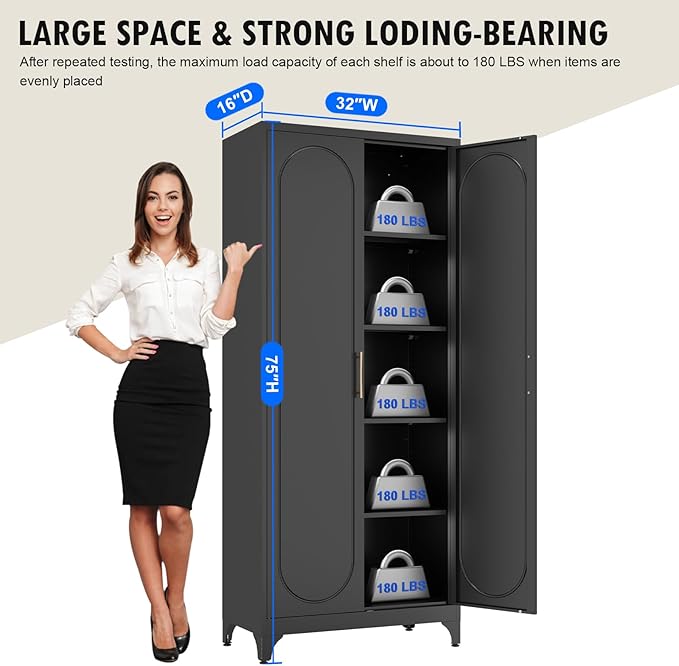 Pantry Cabinet, 75 Inch Tall Kitchen Storage Cabinet, Metal Pantry Cabinets with Doors and Adjustable Shelves, Black Freestanding Food Cupboard for Living, Dinning Room-Assembly Required-Ruum Studio Home