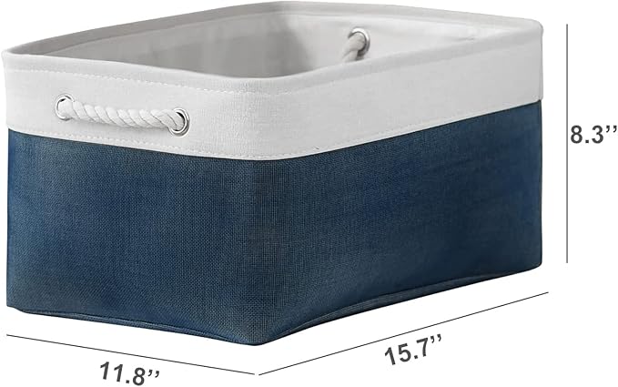 TheWarmHome Collapsible Storage Bin for Shelves - Large 3 Pack 16x12x8 inch Storage Basket for Organizing with Handles, Canves Storage Box for Organizer Toy Closet Cloth Gift (White & Jean Blue)-Ruum Studio Home