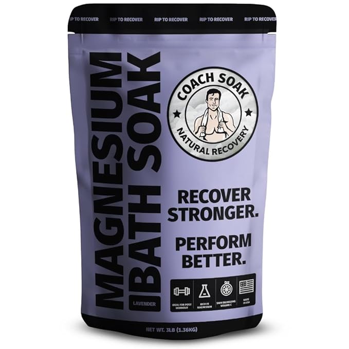 Coach Soak Recovery Bath Soak - Faster Absorption Than Epsom Salt for Pain - Rejuvenating Magnesium Flakes with 21 Minerals, Essential Oils & Bath Salts, 3lbs (Calming Lavender)-Ruum Studio Home