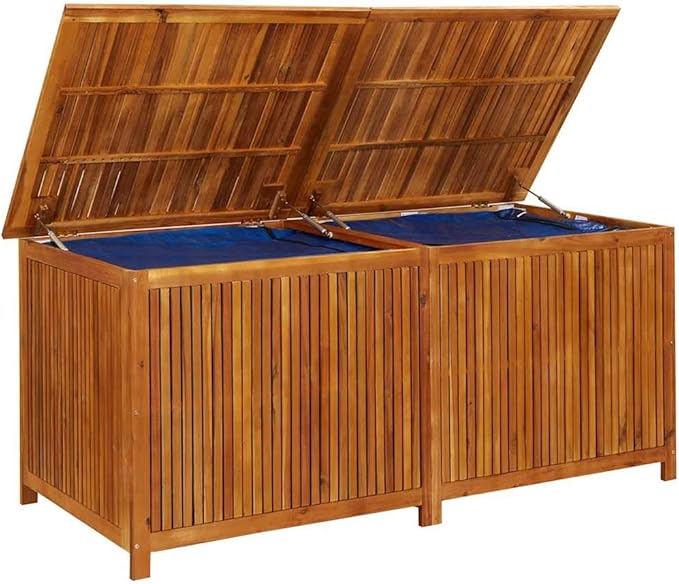 vidaXL Outdoor Storage Box, [Load Capacity Gallon] Deck Box with Gas-Lift Lid, Storage Chest with Water-Resistant Zippered Bag Inside, 68.9''x31.5''x29.5'', Solid Acacia Wood-Ruum Studio Home