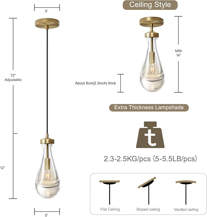 Raindrop Pendant Lights Set of 2, Brass Pendant Lights Kitchen Island, Gold Island Light for Kitchen Dining Room Light Fixture, Chandelier for Living Room Bedroom Bathroom, Bulb Included-Ruum Studio Home