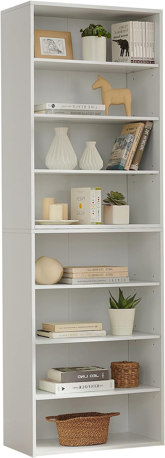71 Inch Tall 8-Shelf Bookcase, Wood Bookshelf Storage Organizer Adjustable Shelf for Home Office Living Room, Converts into Two 4-Shelf Bookshelves, White-Ruum Studio Home
