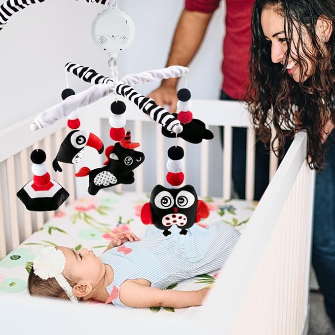 Montessori Mobile Baby for Crib,Black and White Baby Crib Mobile with Music for Boys & Girls,High Contrast Hanging Crib Toys, Newborn Visual Stimulation to Engage-Ruum Studio Home