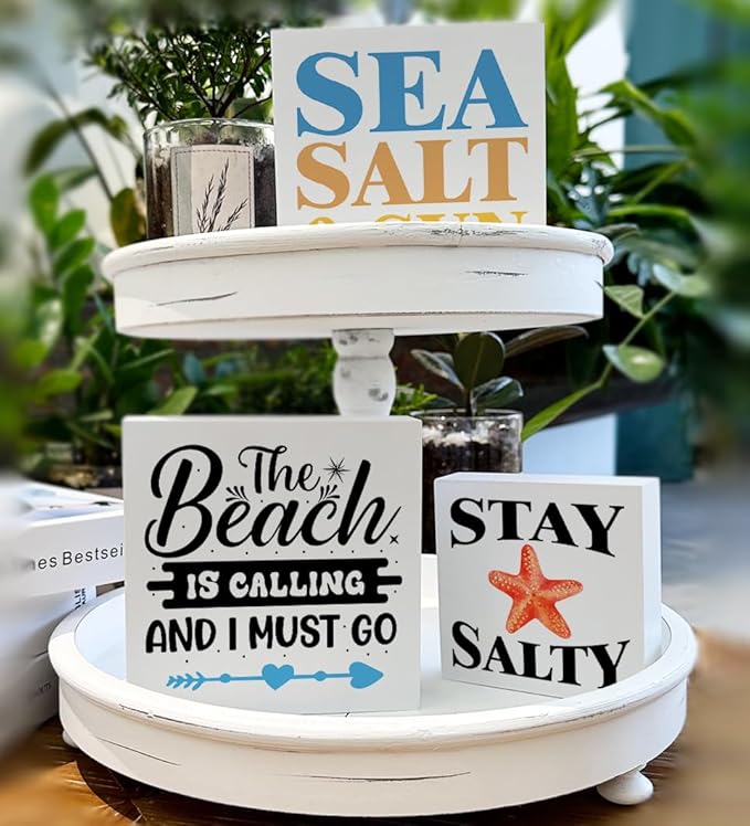 Summer Beach Decor for Home Farmhouse Tiered Tray Decor Beach House 3 Pcs Decorative Wood Box Signs Table Desk Shelf Decoration-Ruum Studio Home