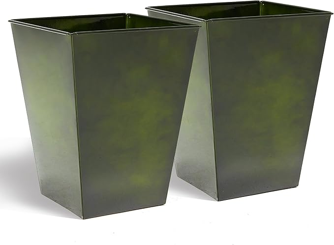 KOL 18''H. Bright Glazed Planter with Drainage Hole, Set of 2, Galvanized Steel Planter Pots for Indoor & Outdoor Use, Decorative Flower Plant Pots for Front Porch, Patio, Deck - Green-Ruum Studio Home