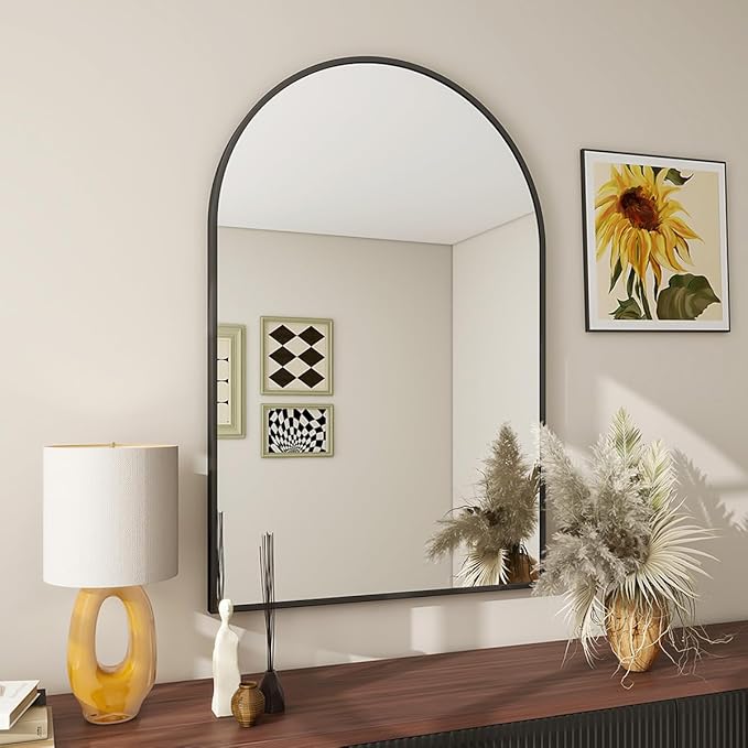 BEAUTYPEAK 20"x30" Arch Bathroom Mirror, Wall Mounted Vanity Metal Frame Mirror for Bedroom, Entryway, Living Room, Black-Ruum Studio Home