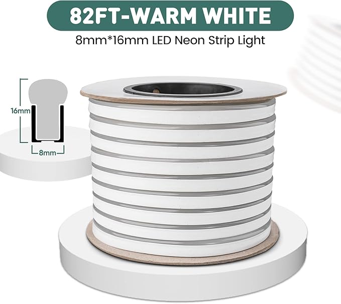 GZBtech Flexible LED Neon Rope Lights 82FT,AC 110-120V Waterproof Strip Light, 120 LEDs/M Cuttable Connectable Neon Lighting for Indoor Outdoor Home Decor/Commercial Building Use-Warm White 25M-Ruum Studio Home