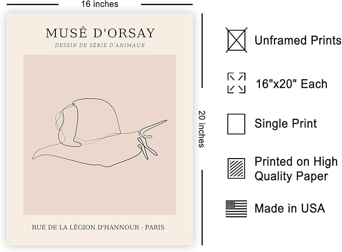 Poster Master Vintage Poster - Retro One Line Snail Drawing Print - Snail Line Art - Minimal Gift for Men, Women, Animal Lover - Abstract Wall Decor for Home, Office - 16x20 UNFRAMED Wall Art-Ruum Studio Home