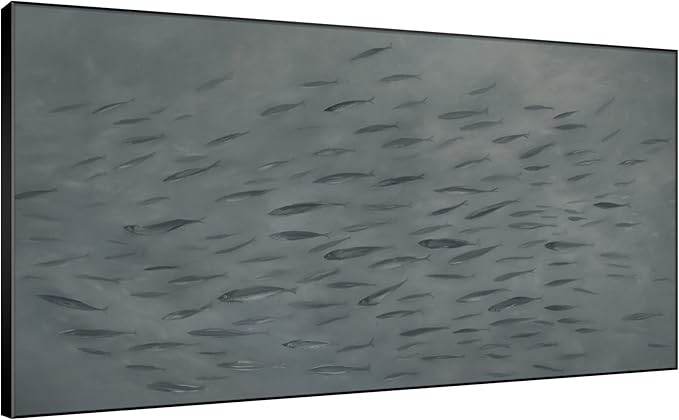 SIGNWIN 24"x46" Extra Large Framed Wall Art Gray School of Fish Minimalist Ocean-Inspired Marine Life Illustration for Home Living Room Bedroom Decor (Frame Assembly Required)-Ruum Studio Home