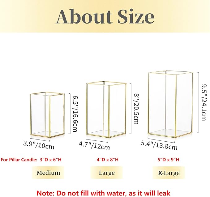 Hewory Glass Hurricane Candle Holder Set of 18, Gold Large Hurricane Centerpiece for Table, Tall Floor Square Pillar Candle Holders Lantern Set for Wedding, Anniversary, Party, Fireplace, Dining Room-Ruum Studio Home