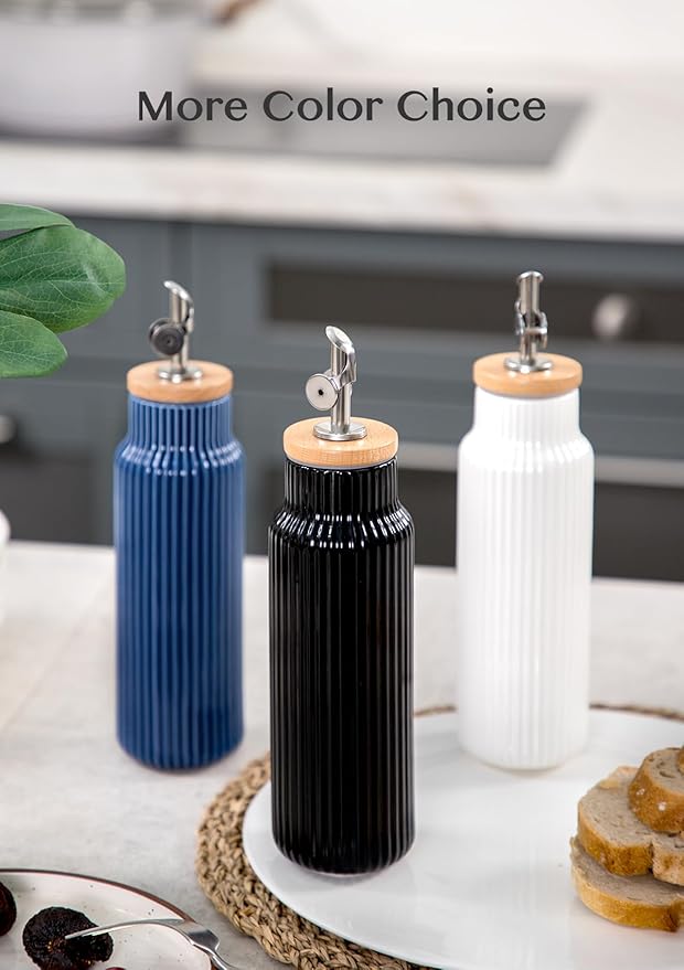 Nucookery Ceramic Olive Oil Dispenser Bottle for Kitchen, 14 oz Opaque Vinegar Dispenser Bottle, Large Capacity Cooking Oil Container for Storage Vinegar, Soy Sauce, Coffee Syrup, Black-Ruum Studio Home