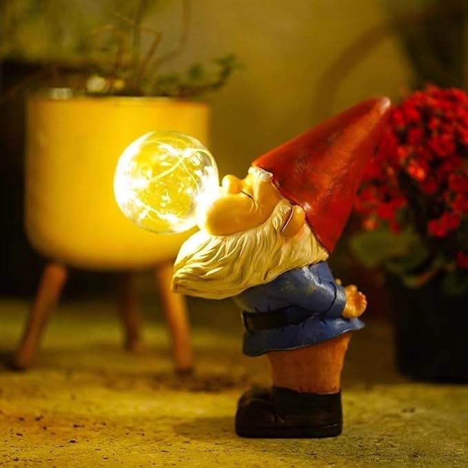 Garden Gnomes Outdoor with LED Solar Light - 11’’Spring Gnomes Decorations for Home/Yard/Patio with Lantern - Solar Garden Statues (Bubble Gnome)-Ruum Studio Home