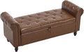 Furniliving 55” End of Bed Bench, Bedroom Bench with Button-Tufted, Large Upholstered Storage Ottoman Entryway Bench with Storage Shoe Cabinet Bench, for Bedroom, PU, Brown-Ruum Studio Home