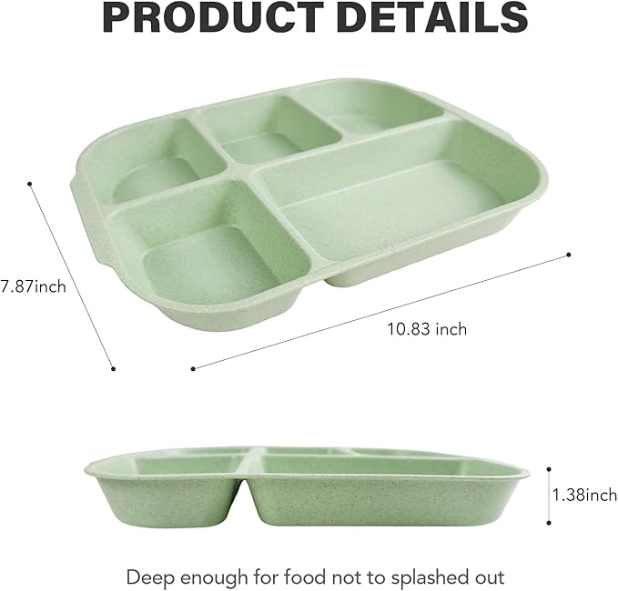 greenandlife 10.8 Inch 4PCS Divided Plates for Kids Adults, Portion Control Plates, Dishwasher & Microwave Safe Compartment Plate, Unbreakable Lightweight Reusable Wheat Straw Plates, INS-Ruum Studio Home