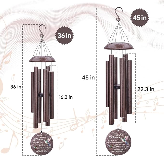 Sympathy Wind Chimes, 36inch Personalized Hummingbird Wind Chime, Memorial Gifts for Loss of Loved One, Wind Chimes in Loving Memory of Dad/Mom, Condolences Gifts for Funeral-Ruum Studio Home