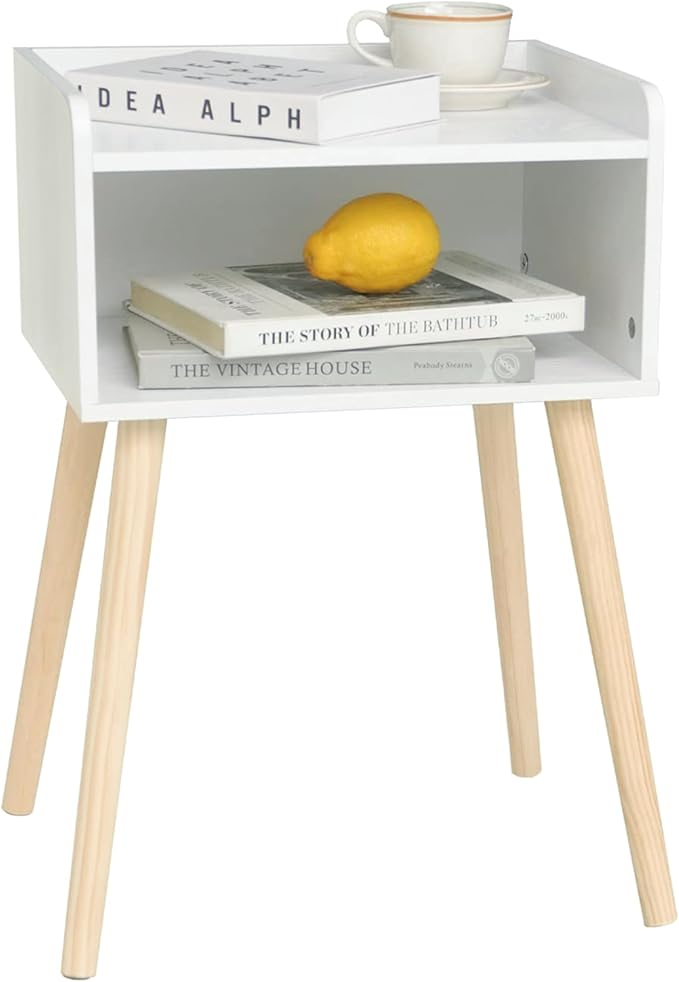 MaxSmeo White Nightstand, Small Bed Side Table for Small Spaces,Mid Century Modern Nightstand End Table with Storage and Solid Wood Legs for Bedroom Living Room(White)-Ruum Studio Home