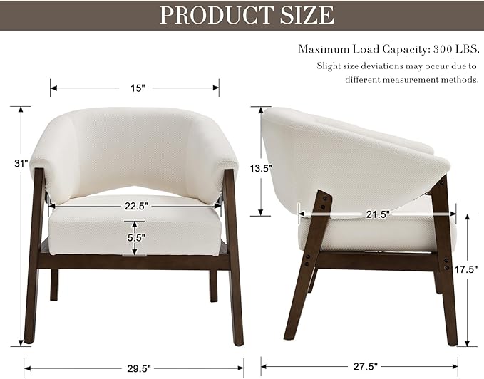 Mid-Century Modern Accent Chairs Set of 2, Comfy Barrel Armchairs with Wide Seat, Upholstered Lounge Chairs with Walnut Wood Legs for Living Room/Bedroom/Reading Corner, Chenille, Beige-Ruum Studio Home