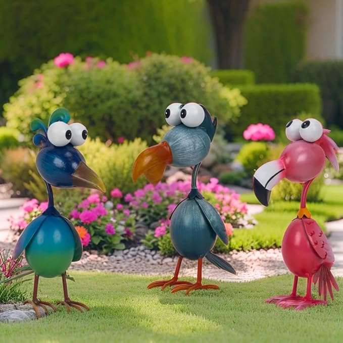 Kircust Outdoor Metal Bird Yard, Garden Decor for Outside Flamingo/Peacock/Pelican Decorations Art Statues, Lawn Ornaments for Courtyard, Patio, Backyard, Porch, Set of 3-Ruum Studio Home