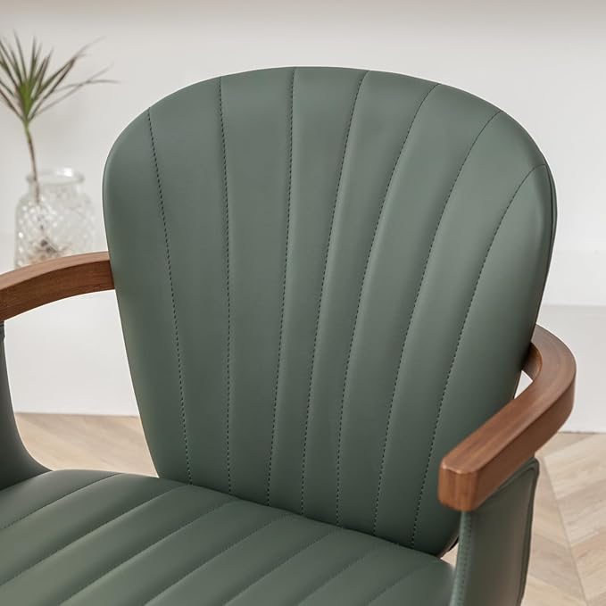 LUNLING Swivel Dining Room Chairs Set of 2, Mid Century Modern Green Faux Leather Kitchen Chairs with Arms,Bamboo Legs Side Chairs No Wheels,Accent Chair for Dining Rooms and Offices-Ruum Studio Home