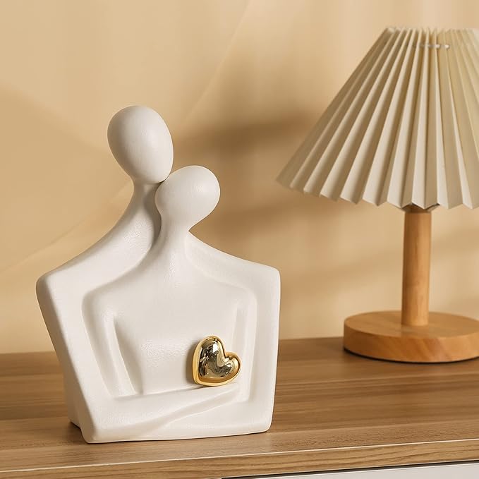 Porcelain Romantic Couple Figurines Statue White Aesthetic Decorations Hugging Couple Sculptures - Modern Ceramic Sculpture Home Accents for Living Room Bedroom Coffee Table, Desktop, Bookshelf-Ruum Studio Home