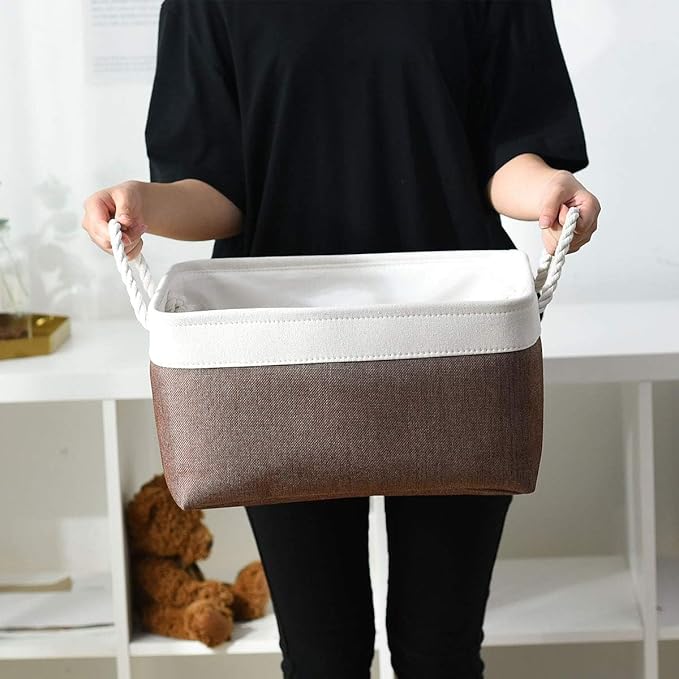 Organization and Storage Basket for Organizing - 16x12x8 inch Large 4 Pack Fabric Storage Cube Collapsible Storage Bins for Shelves, Storage Box for Cloth Books Canvas(White & Flaxen)-Ruum Studio Home