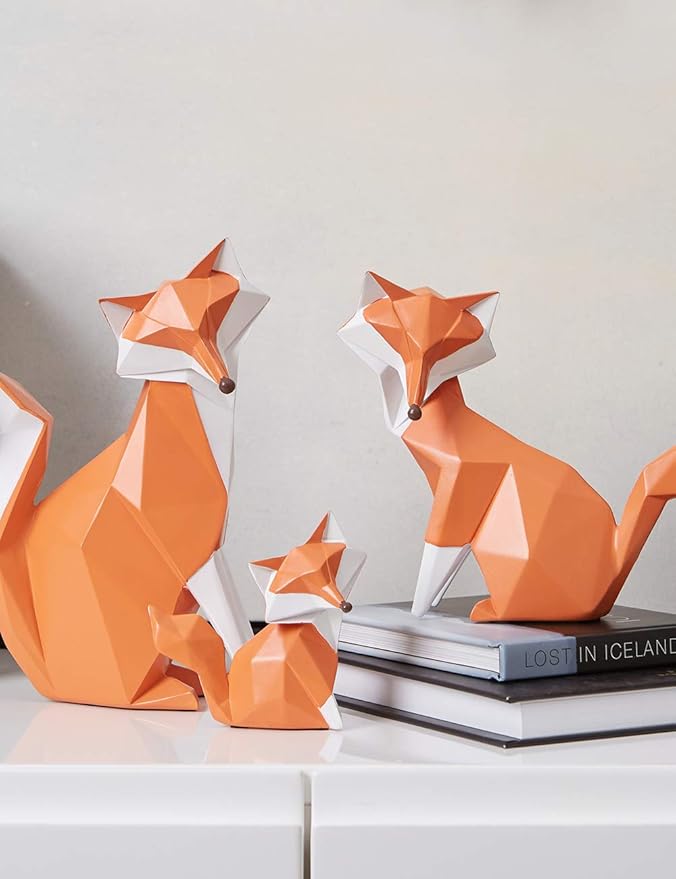 HAUCOZE Fox Figurine Gifts Geometric Sculpture Decor Animal Gifts Statue Polyresin Arts 4.0 inch-Ruum Studio Home
