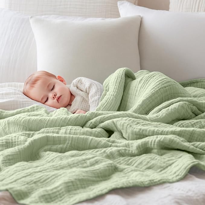 EMME Muslin Baby Blankets 100% Cotton 4-Layer Swaddle 40"x50" Lightweight Soft Breathable for Toddler, Infant, Newborn All Season Gauze Blanket, Mint Green-Ruum Studio Home