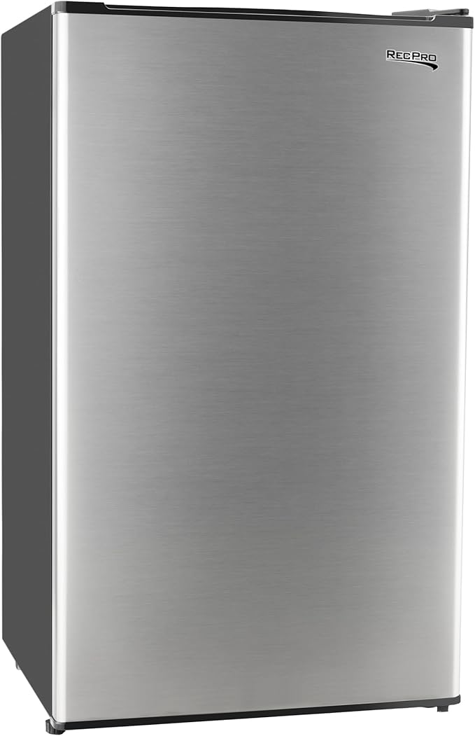 RecPro 3.3 Cu Ft 12V RV Refrigerator | Stainless Steel Frost-Free Fridge with Can Holder | Compact Camper Fridge with Door Storage, 7 Temp Settings | 19”W x 19”D x 32.75”H-Ruum Studio Home