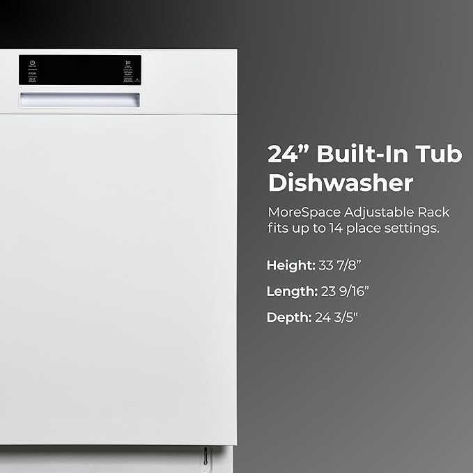 Kenmore 24" Built-in Stainless Steel Tub Dishwasher EasyFlex 3rd, SmartWash, UltraWash Plus, TurboDry, and MoreSpace Adjustable Rack, Energy Star Certified, White-Ruum Studio Home