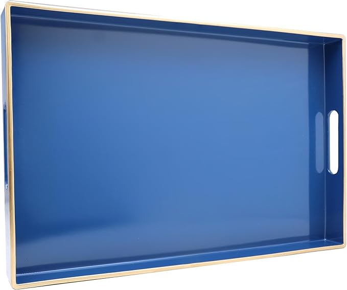 Spsyrine Blue Decorative Serving Tray with Handles, Elegant Plastic Coffee Table Tray for Ottoman, Living Room, Home Decor 15.6" X 10.2"-Ruum Studio Home