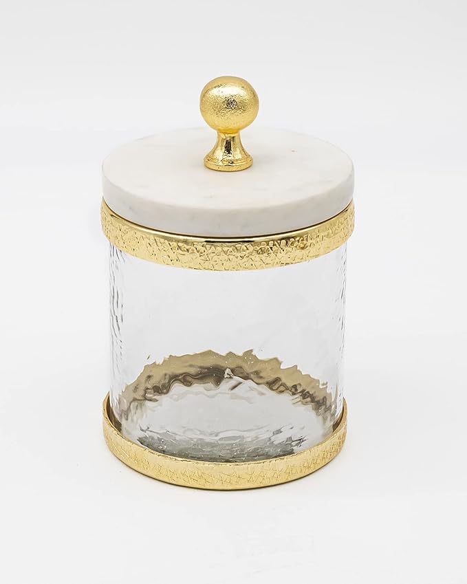 Godinger Canister Storage Container, Glass Storage Canister, Marble with Gold Band - 4x4-Ruum Studio Home