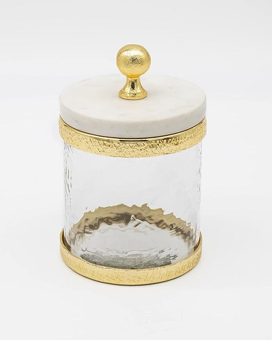 Godinger Canister Storage Container, Glass Storage Canister, Marble with Gold Band - 4x4-Ruum Studio Home