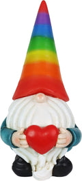 Exhart Garden Gnome, Solar Garden Gnome Statue with Heart, LED Rainbow Hat, Cute Outdoor Garden Decoration, 6 x 12.5 Inch, Multicolor, Resin-Ruum Studio Home