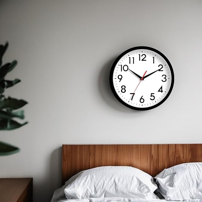 Wall Clock Analog 10 Inch Silent Non Ticking Battery Operated Modern Decorative for Living Room Kitchen Office Bedroom Bathroom(Black)-Ruum Studio Home