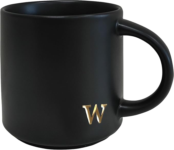 COLLECTIVE HOME - Black Monogram Ceramic Mugs, 15 oz Golden Initial Coffee Cups, Elegant Alphabet Tea Mugs, Personalized Halloween Mug with Gift Box, Perfect for Office and Home Décor (w)-Ruum Studio Home