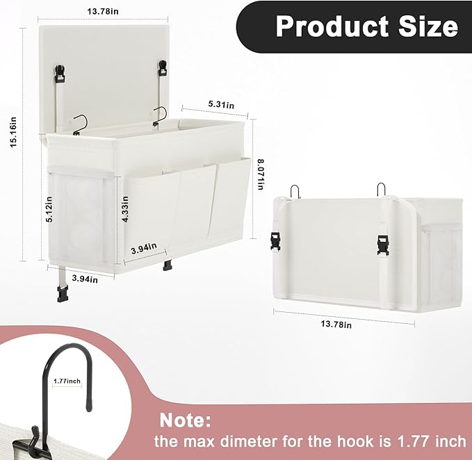 Dual-purpose Bedside Caddy Bedside Organizer, Bed Caddy with 6 Pockets, Versatile Bedside Storage Solution Magazine Remotes holder, ideal for Home, Dorm, Hospital, Crib Bed (White 2pcs)-Ruum Studio Home