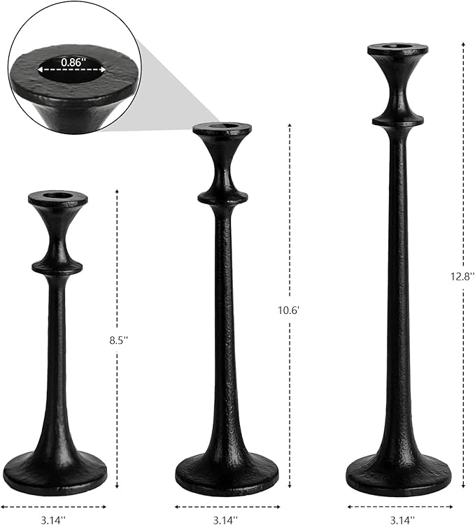 Black Iron Taper Candle Holder - Set of 3 Decorative Candle Stand - Candlestick Holder for Wedding, Dinning, Party-Ruum Studio Home