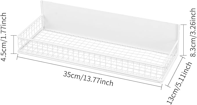 Magnetic Shelf for Fridge Magnetic Basket Organizer Wire Mesh Magnetic Holder Magnet Shelf Accessories for Office Kitchen Classroom Storage,White, 13.77" x 5.11" x 1.7"-Ruum Studio Home