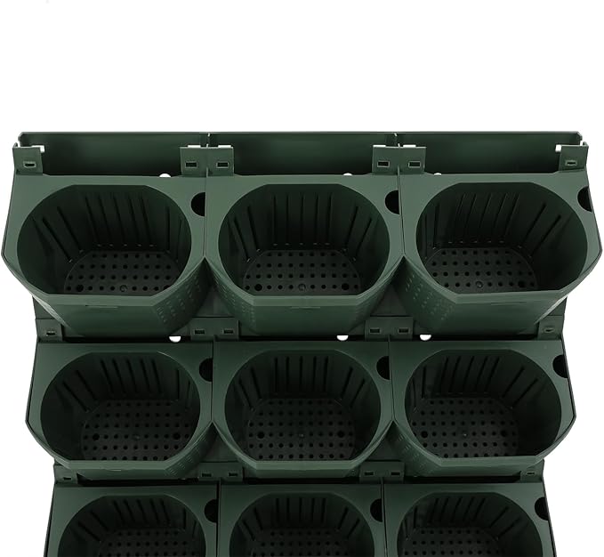 12Pieces 3-Pot Wall Planter Vertical Garden Plant Walls Wall Mounted Vertical Planter with Water-Storage Layer Stackable Wall-Mounted Flower Pot for Gardens, Balconies 180.78lbs Total Capacity (Green)-Ruum Studio Home