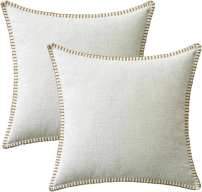 MIULEE Pack of 2 Christmas Pillow Covers 16x16 Inch Pure White Farmhouse Decorative Throw Pillow Covers with Stitched Edge Soft Chenille Solid Dyed Couch Pillow Covers for Sofa Bed Living Room-Ruum Studio Home