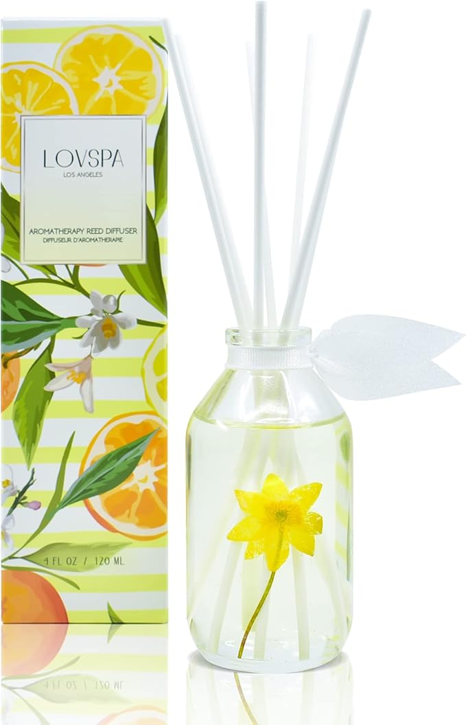 LOVSPA Reed Diffuser Set, Coastal Citrus Scented Oil Diffuser with Sticks, Home Fragrance Accessories for Bathroom Shelf Decor, Aroma Diffusers for Home or Office Desk, USA Made-Ruum Studio Home